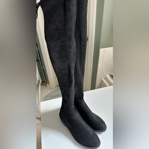 Faux Suede Over the Knee Black Boots Size 43
